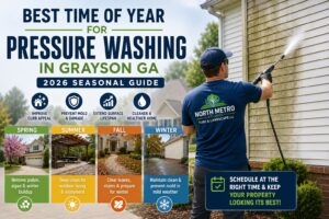 Best time for pressure washing in Grayson GA showing seasonal exterior house cleaning service